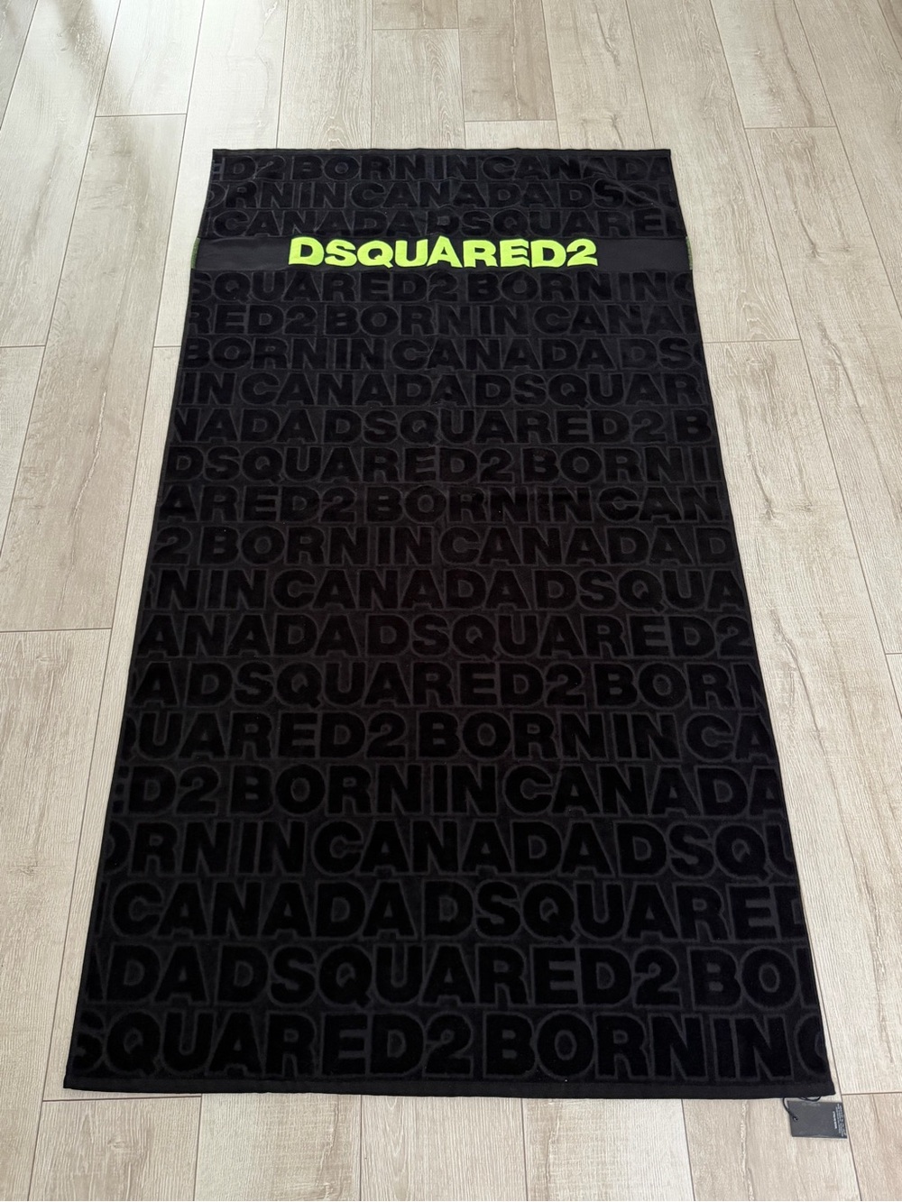 DSQUARED2 Black Towel with Neon Green Logo Stripe